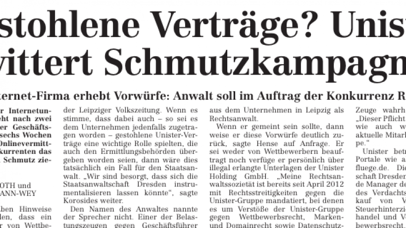 Unister wittert Schmutzkampagne Unister wittert Schmutzkampagne
